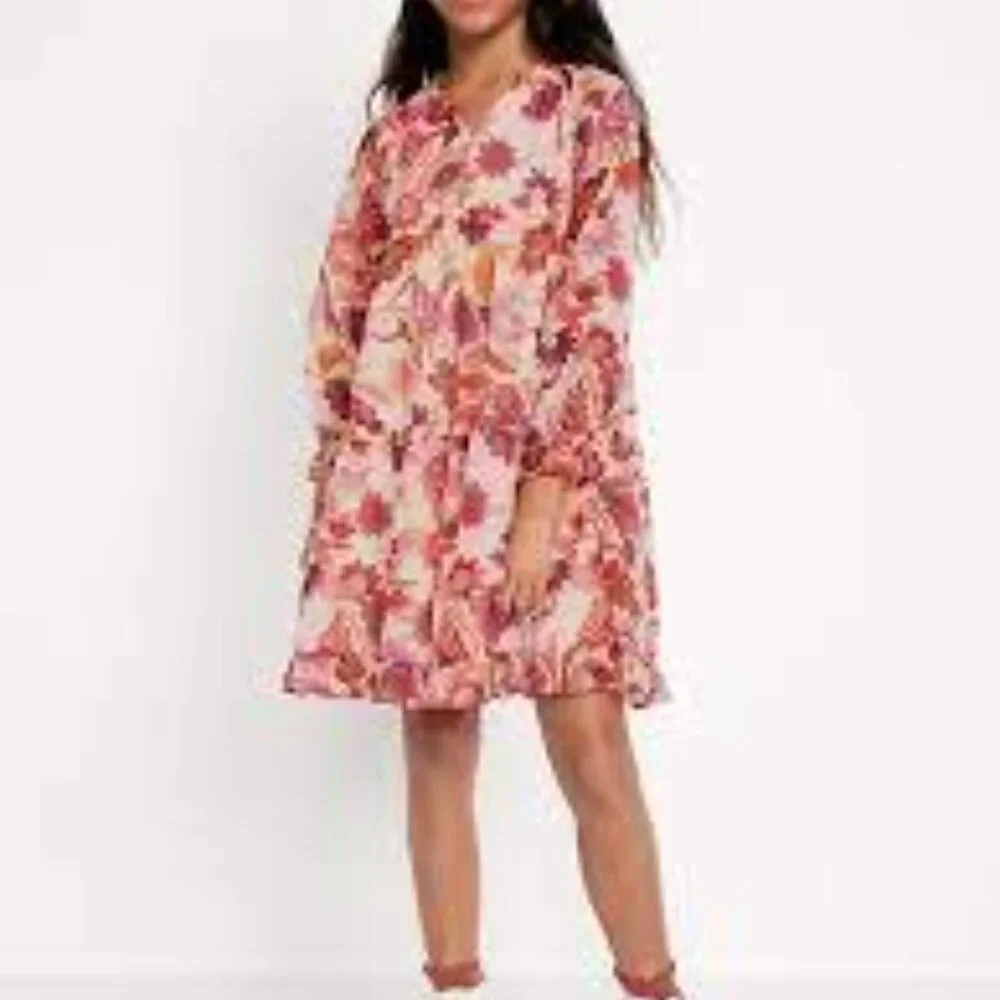 Old Navy Printed Long-Sleeve Tie-Front Tiered Swing Dress for Girls XLarge 14-16